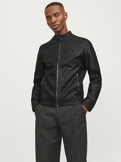 Men's Black Faux Leather Jacket - view 7