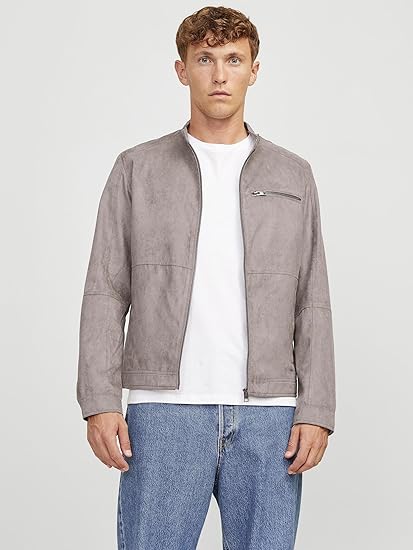 Men's Taupe Faux Suede Jacket - view 6