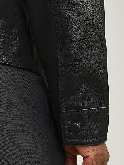 Men's Black Faux Leather Jacket - view 3