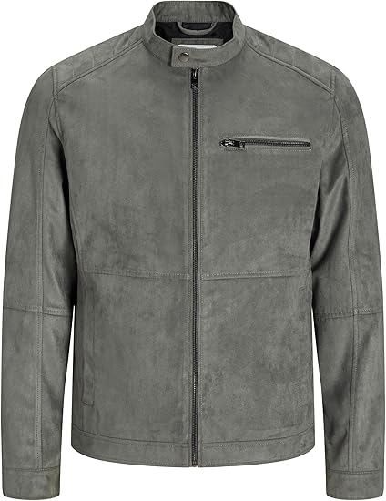 Men's Grey Faux Suede Biker Jacket