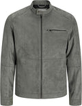 Men's Grey Faux Suede Biker Jacket