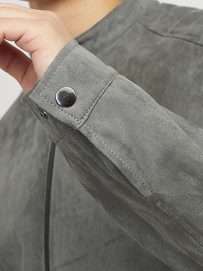 Men's Grey Faux Suede Biker Jacket - view 7