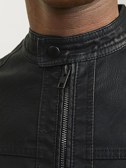 Men's Black Faux Leather Jacket - view 4