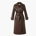 Women's Brown Belted Leather Trench Coat
