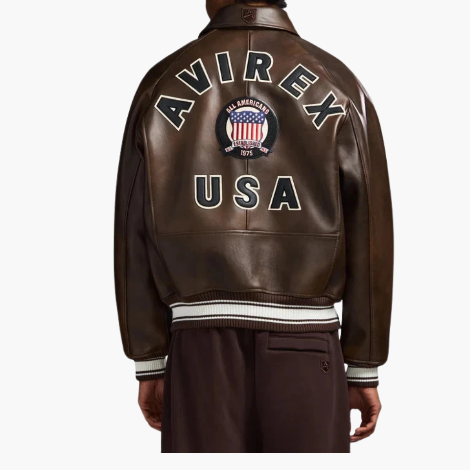 Men's Brown Leather Varsity Bomber Jacket - view 4