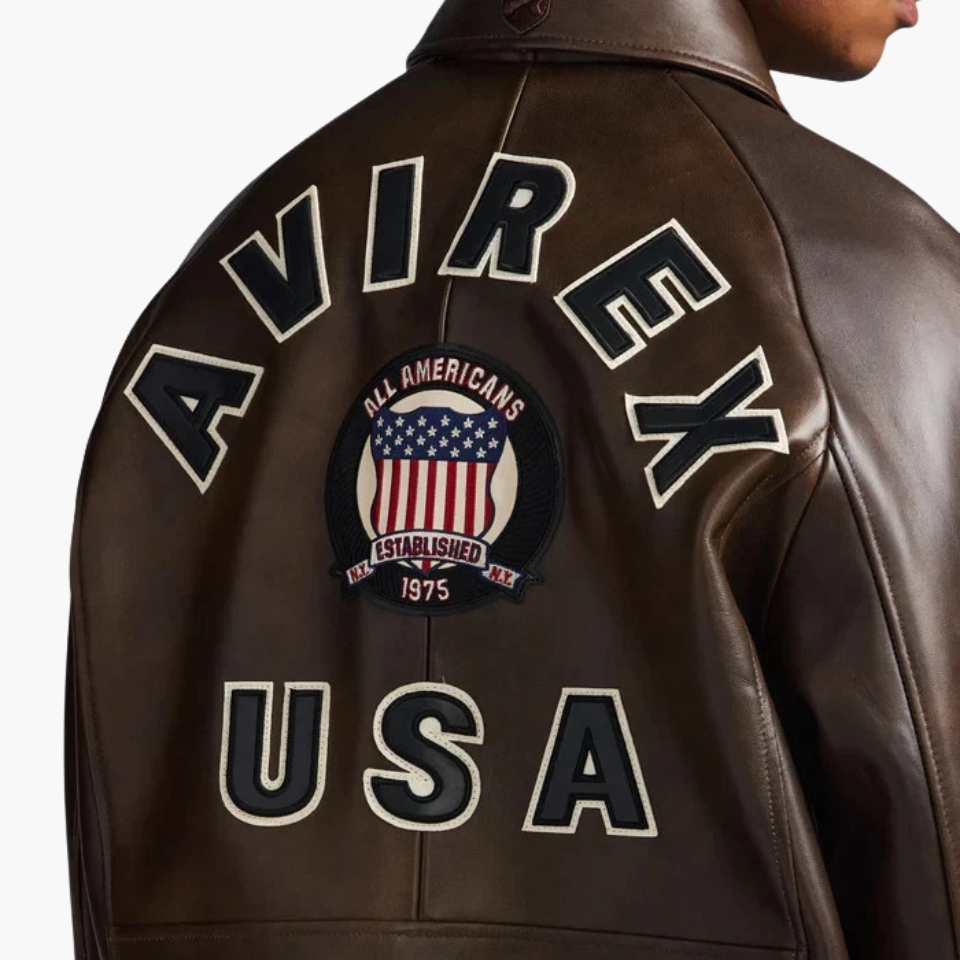 Men's Brown Leather Varsity Bomber Jacket - view 3