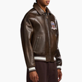 Men's Brown Leather Varsity Bomber Jacket