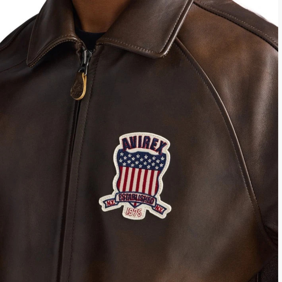 Men's Brown Leather Varsity Bomber Jacket - view 2