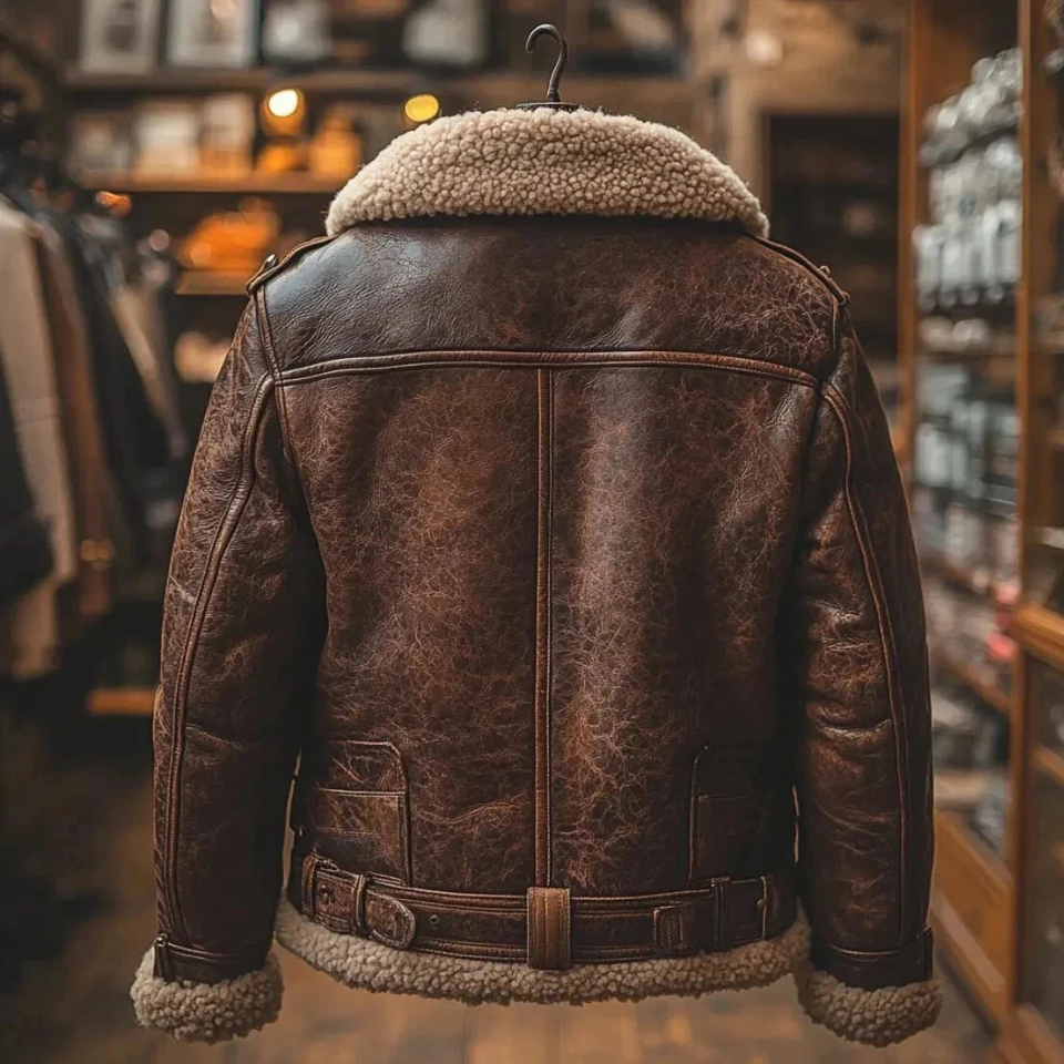 Men's Distressed Brown B3 Sheepskin Flight Jacket - view 2