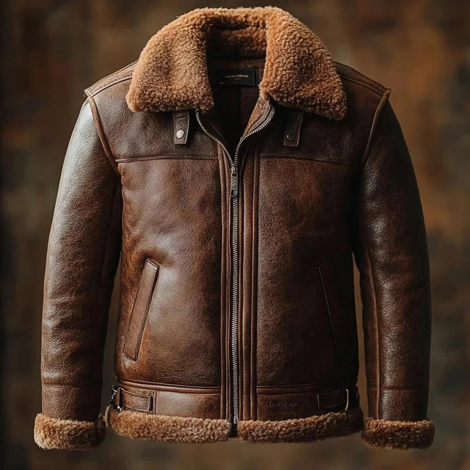 Men's Distressed Brown B3 Sheepskin Flight Jacket