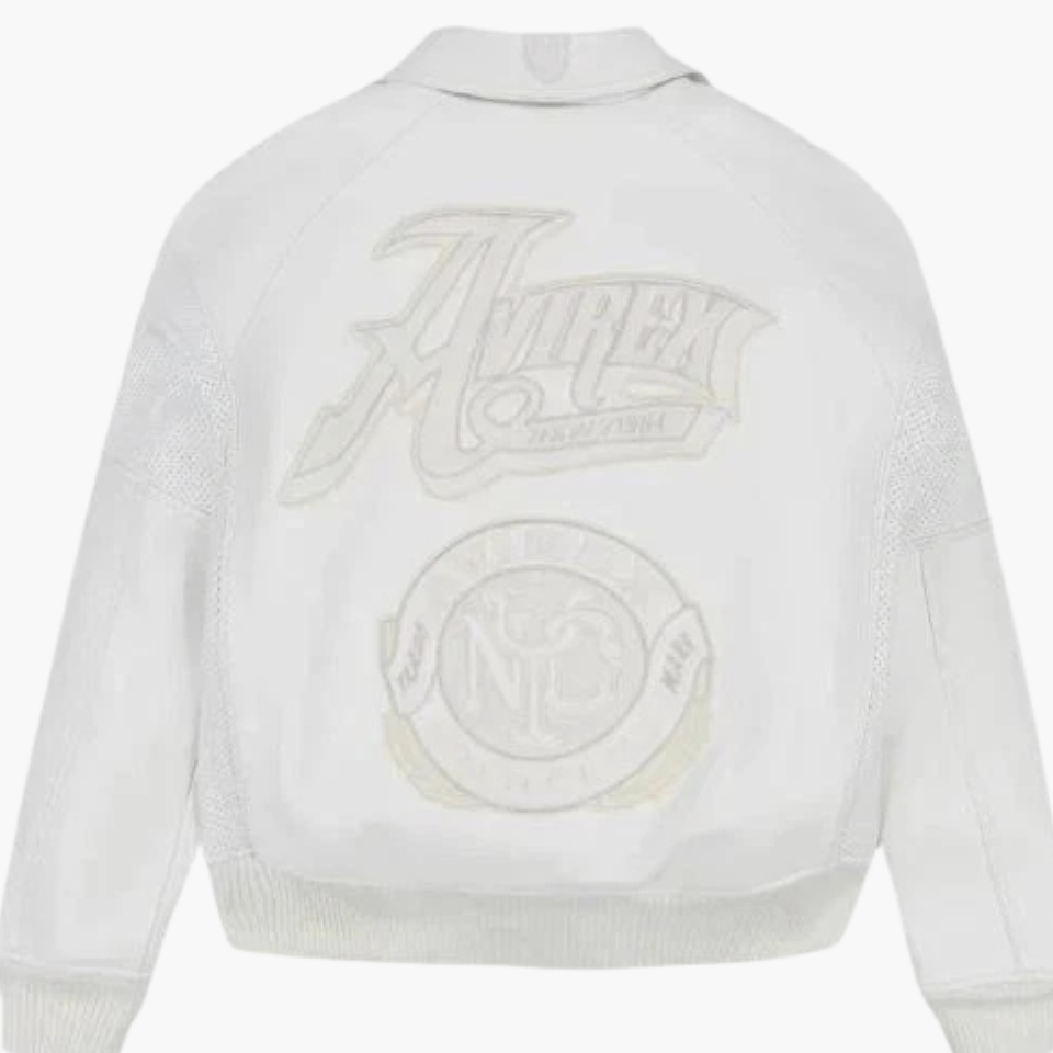 Men's All-White Leather Varsity Jacket - view 2
