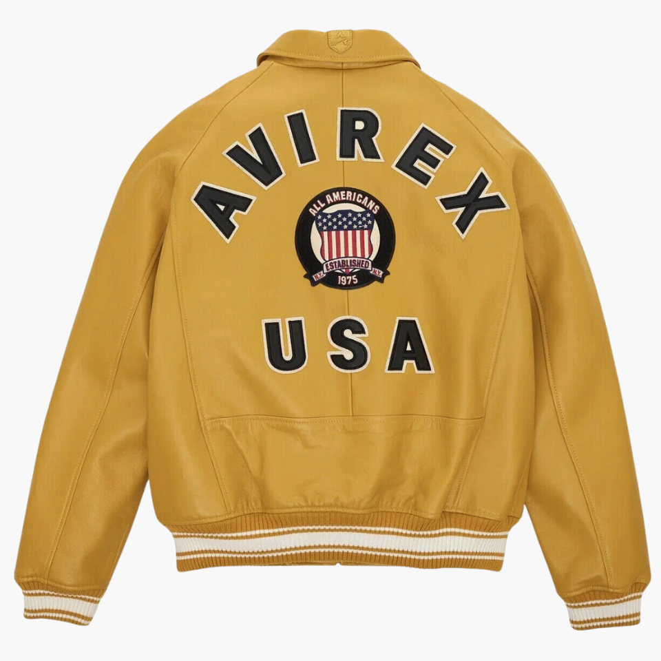 Men's Yellow Cowhide Leather Varsity Jacket