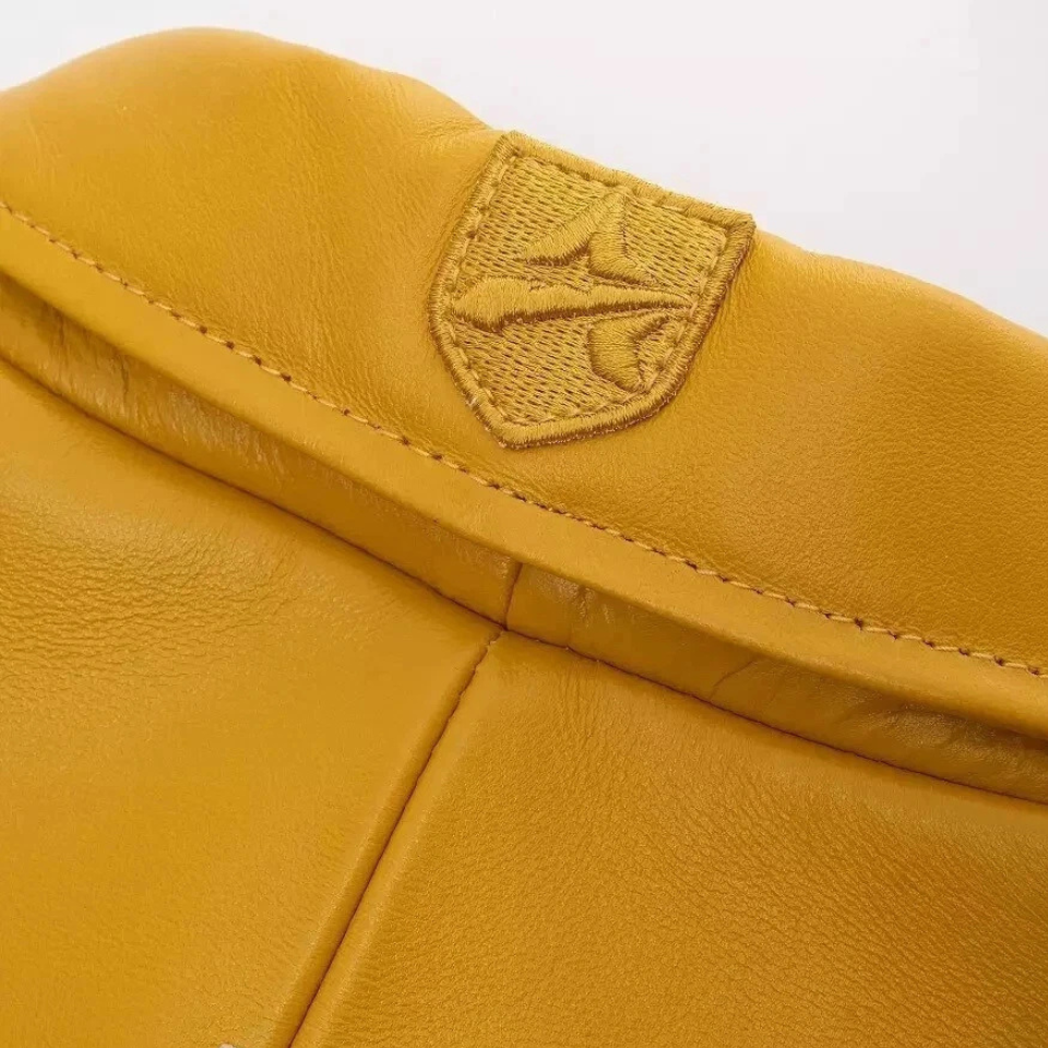 Men's Yellow Cowhide Leather Varsity Jacket - view 3
