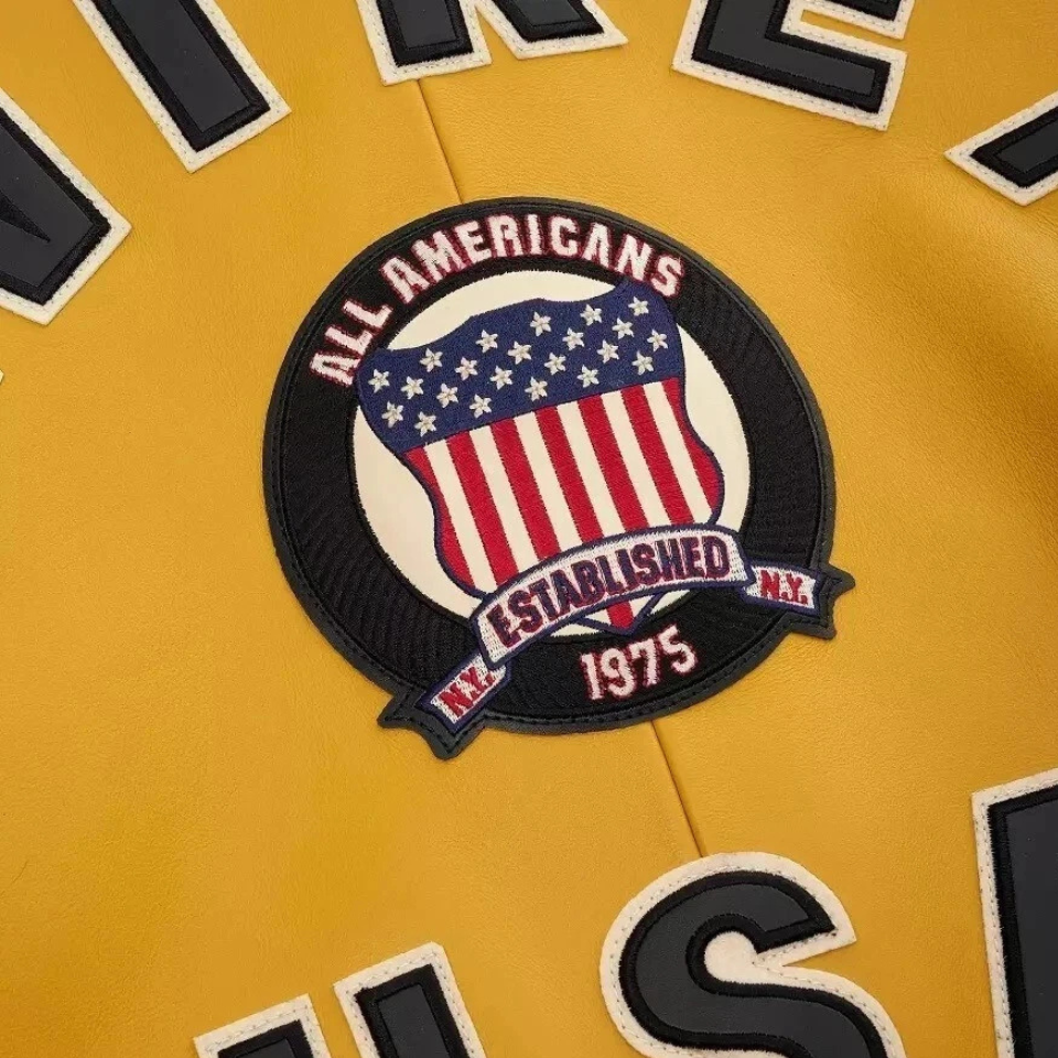Men's Yellow Cowhide Leather Varsity Jacket - view 2