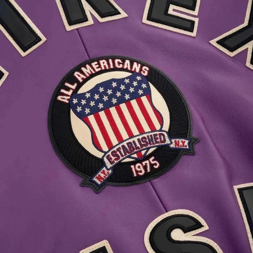 Men's Purple Cowhide Leather Varsity Jacket - view 3