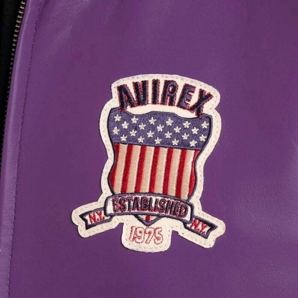 Men's Purple Cowhide Leather Varsity Jacket - view 2