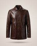 Croc-Embossed Chocolate Leather Jacket - front