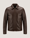 Classic Brown Leather Jacket - Chocolate - front