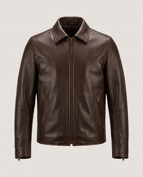 Classic Brown Leather Jacket - Chocolate - front