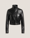 Glossy Minimal Biker Leather Jacket - front