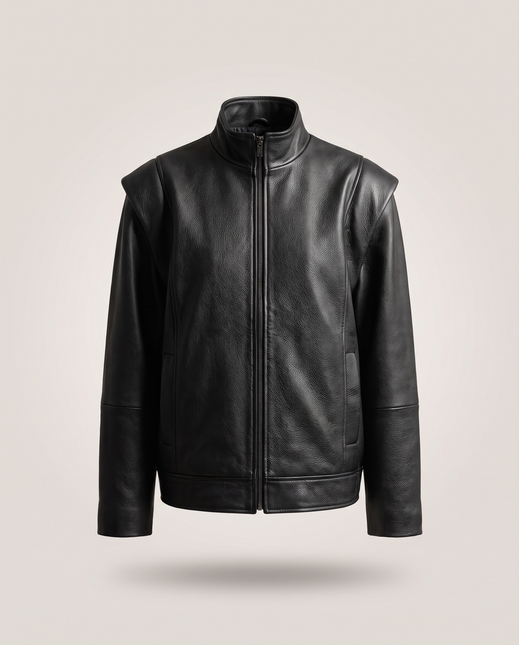 Oversized '80s Textured Leather Jacket - front