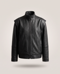 Oversized '80s Textured Leather Jacket - front