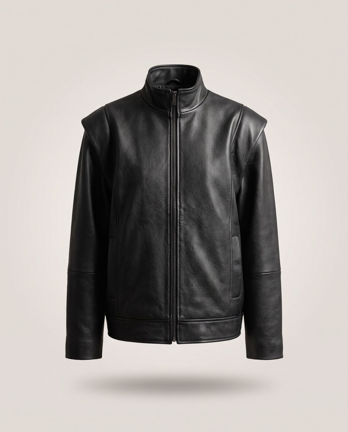 Oversized '80s Textured Leather Jacket - front