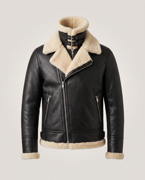 Black Shearling Aviator Jacket - front