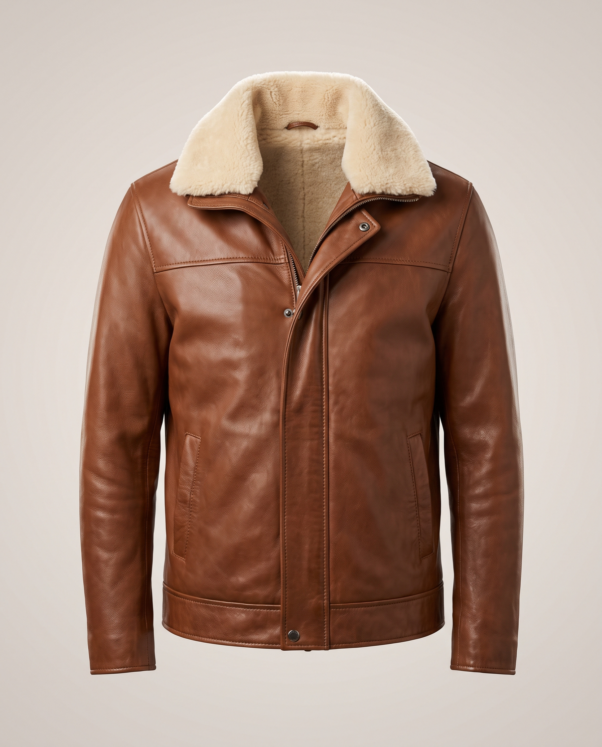 Men's Shearling Collar Leather Jacket - front