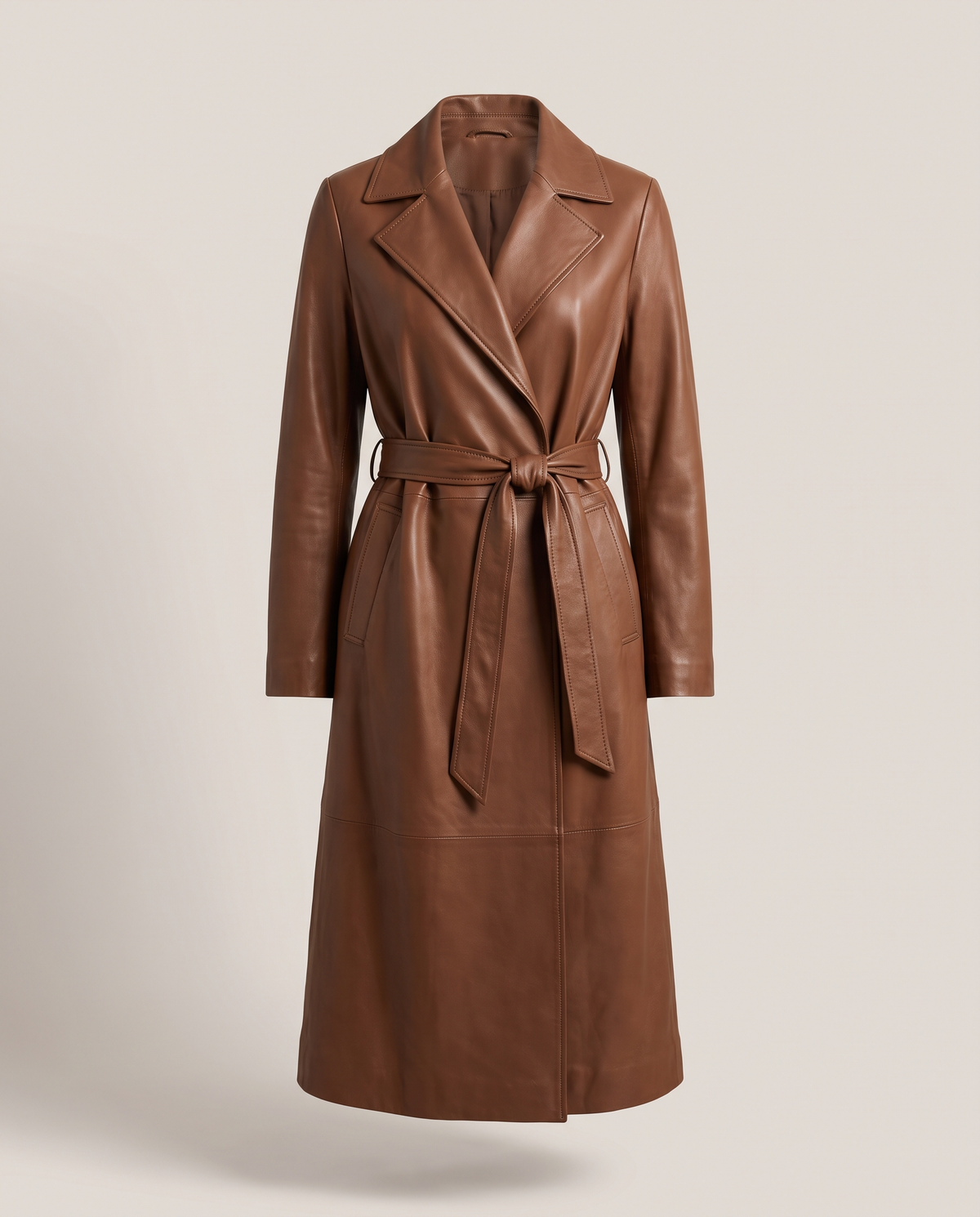 Leather Wrap Coat - front