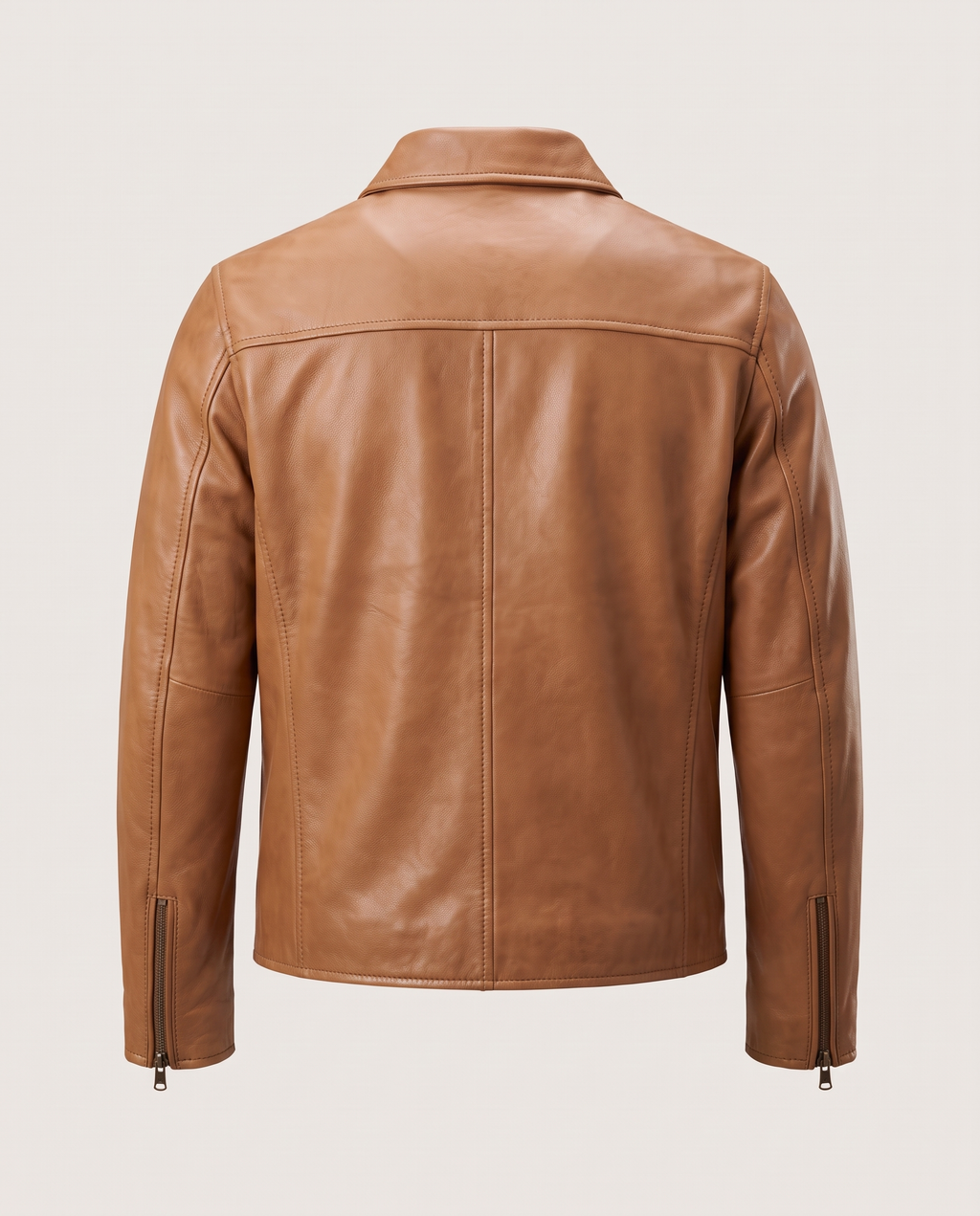 Classic Brown Leather Jacket - Tan - back