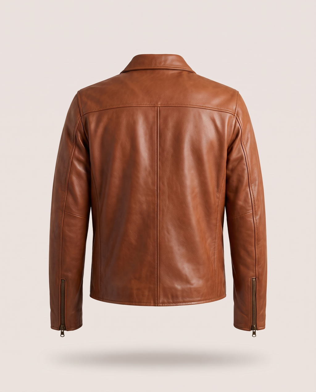 Classic Brown Leather Jacket - Cognac - back