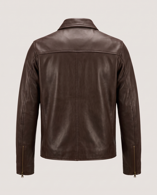 Classic Brown Leather Jacket - Chocolate - back