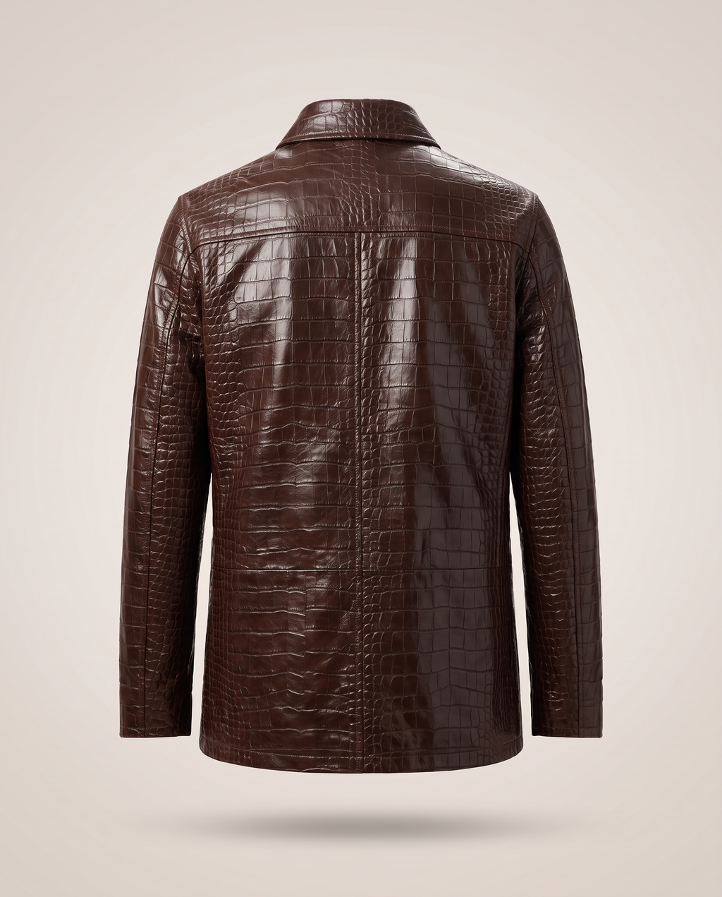 Croc-Embossed Chocolate Leather Jacket - back