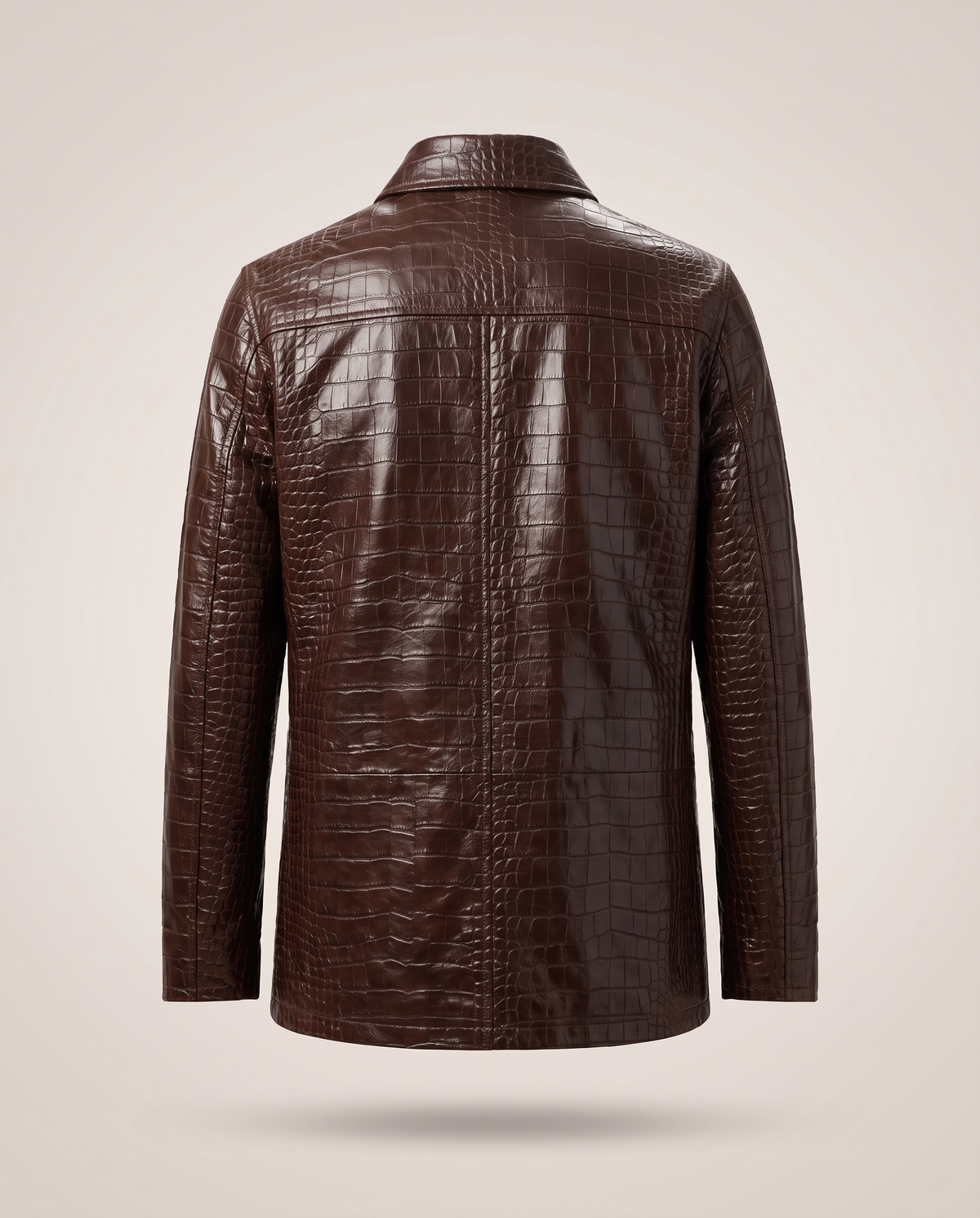 Croc-Embossed Chocolate Leather Jacket - back