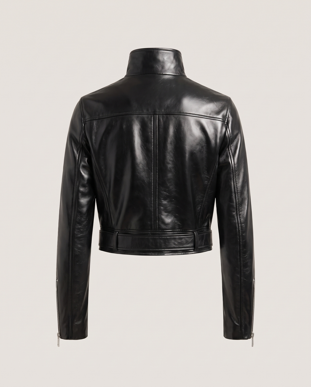 Glossy Minimal Biker Leather Jacket - back