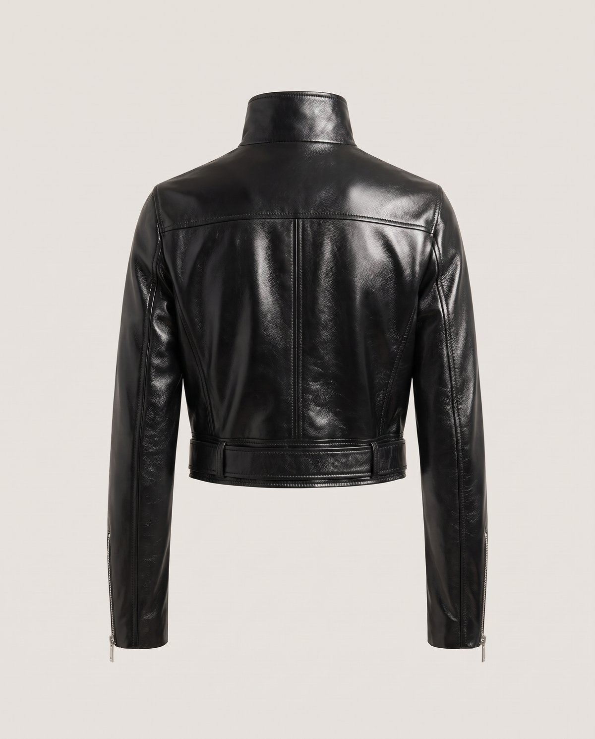 Glossy Minimal Biker Leather Jacket - back