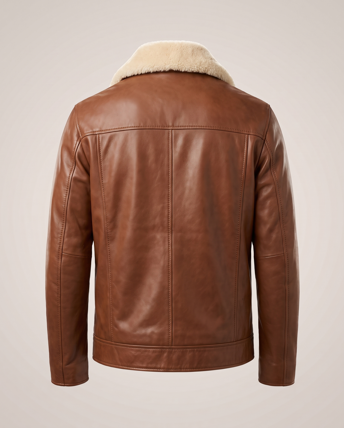Men's Shearling Collar Leather Jacket - back