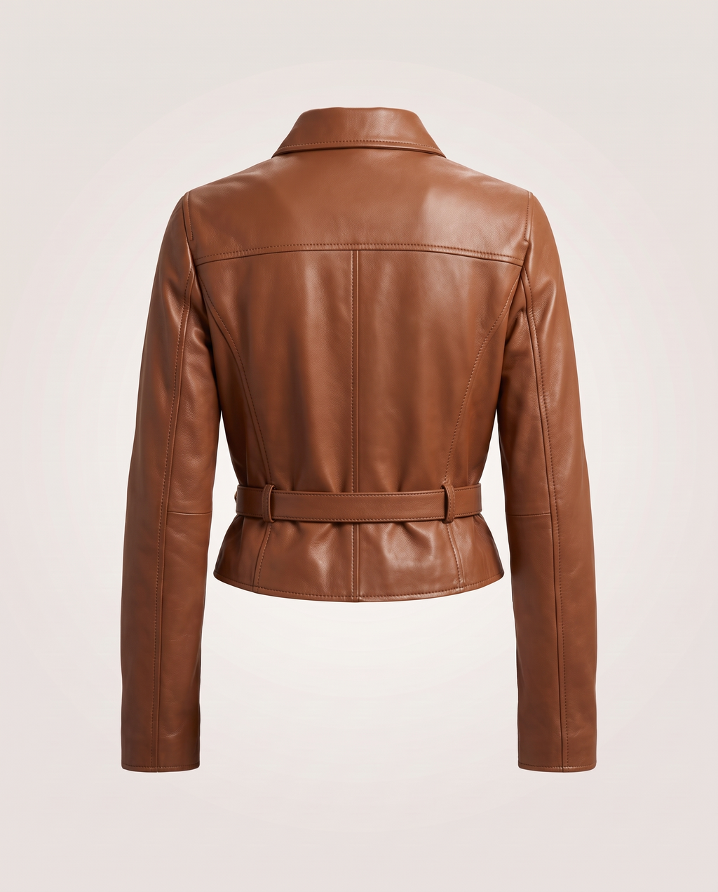 Fitted Cropped Brown Leather Jacket - back