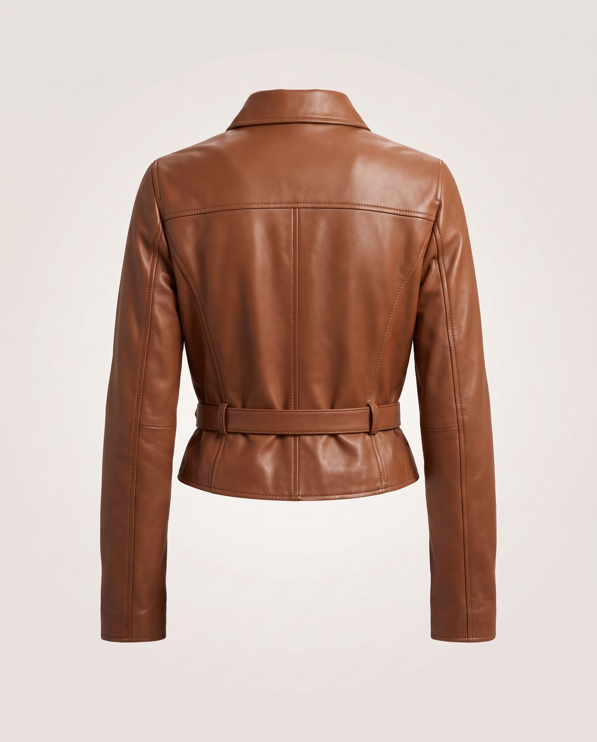 Fitted Cropped Brown Leather Jacket - back
