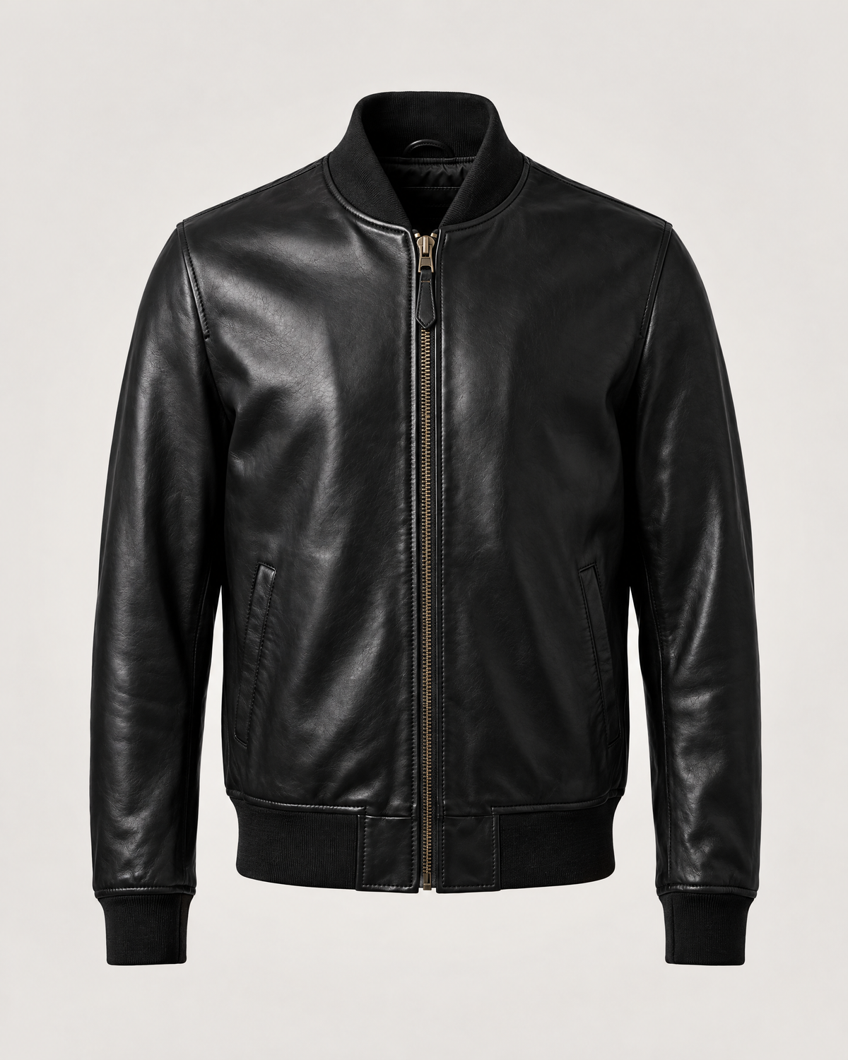 Men's Leather Flight Jacket - Black - front