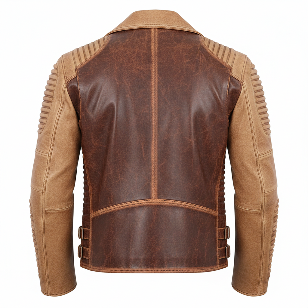 Men's Two-Tone Vintage Café Racer Leather Jacket - view 2