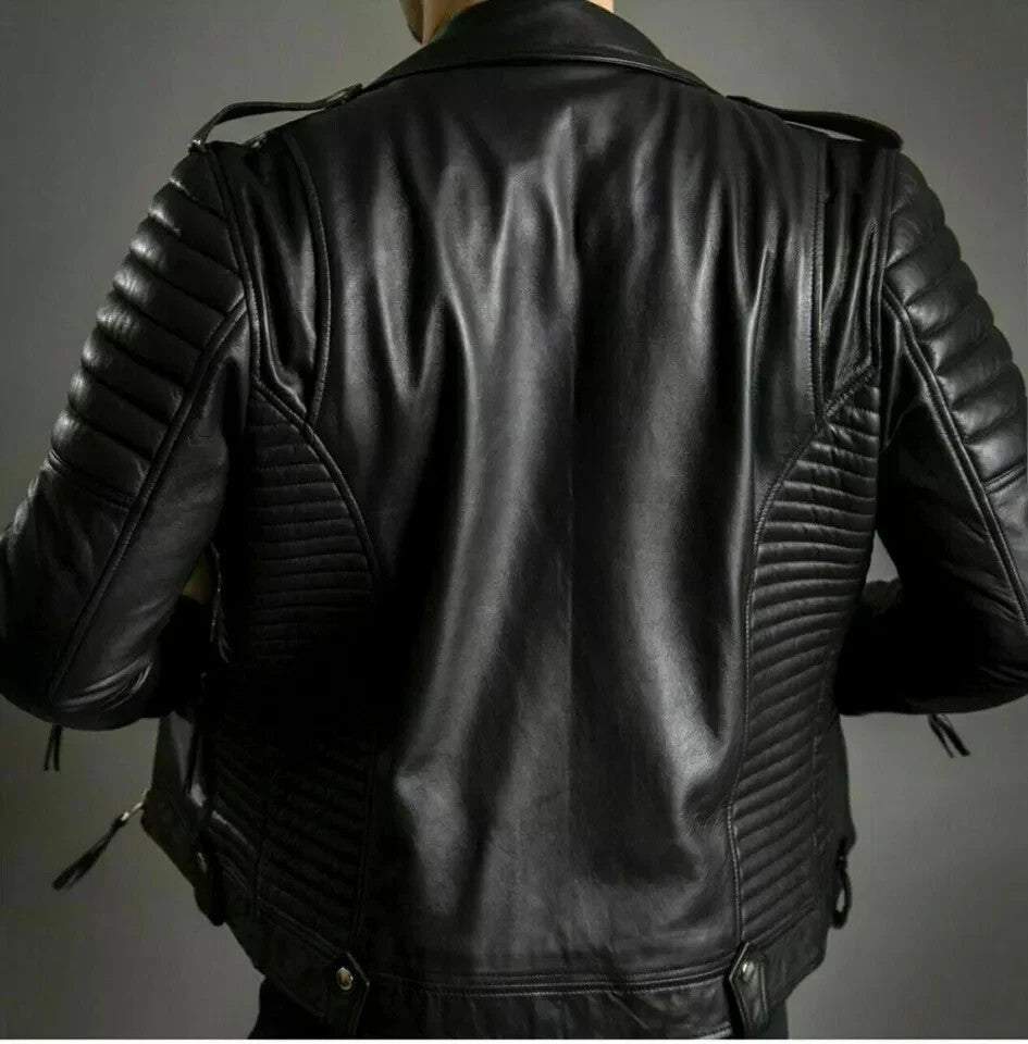 Men's Black Quilted Lambskin Biker Jacket - view 2