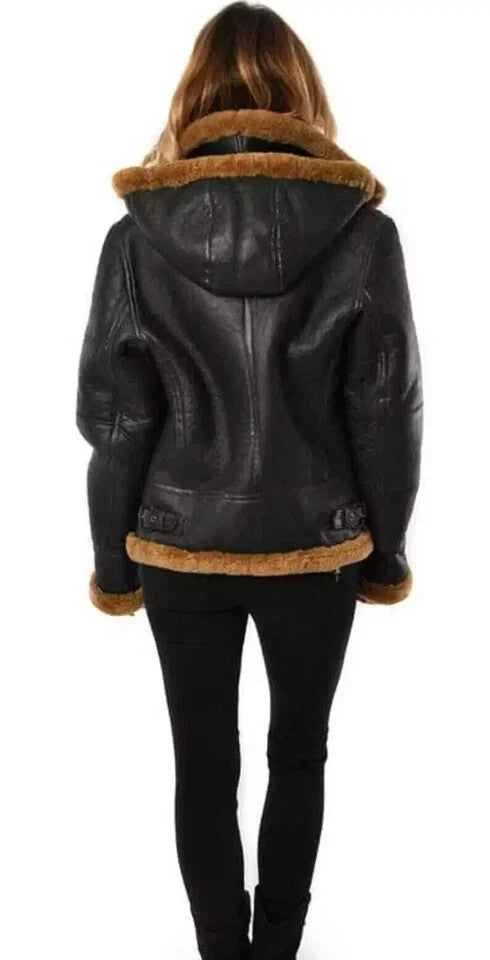 Women's Hooded B3 Sheepskin Bomber Jacket - view 2