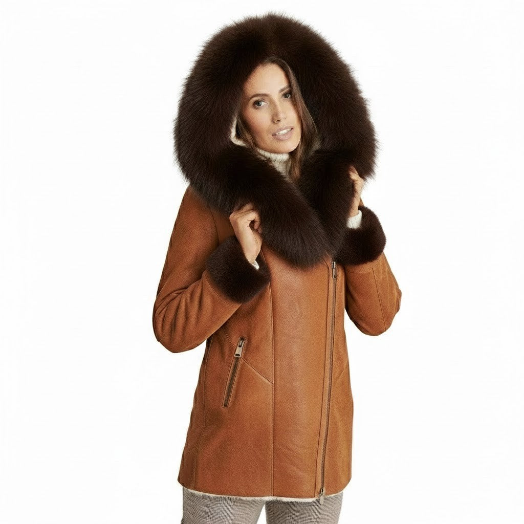 Women's Hooded Faux Shearling Aviator Coat