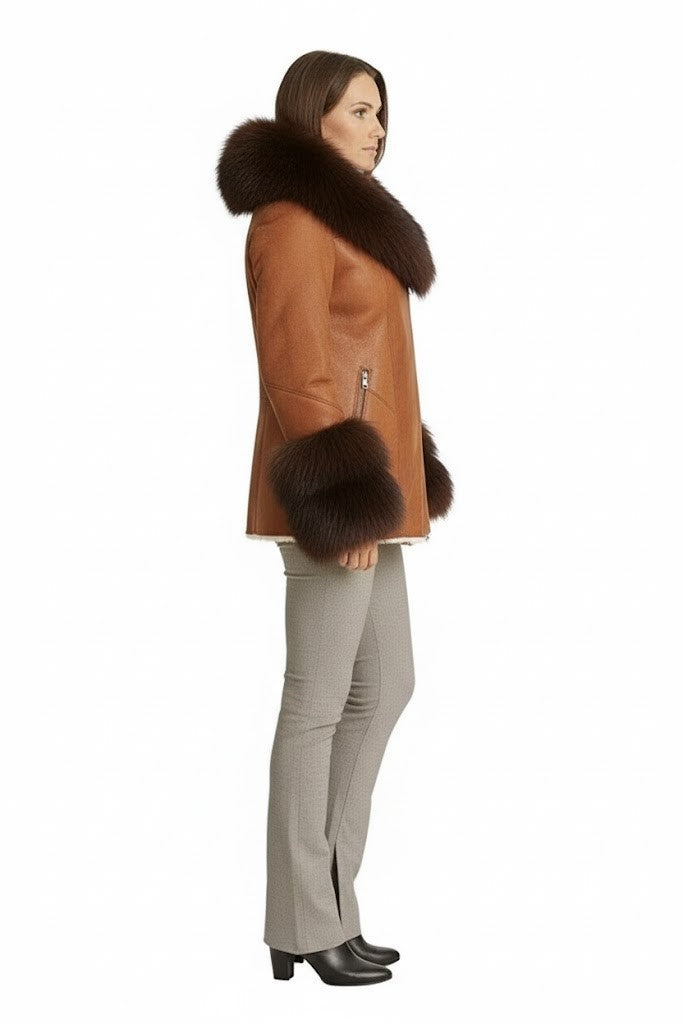 Women's Hooded Faux Shearling Aviator Coat - view 3