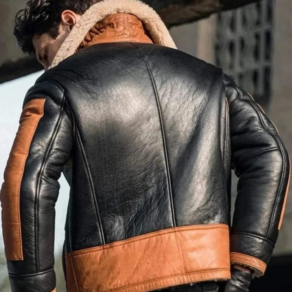 Men's Two-Tone Faux Leather Aviator Jacket - view 3