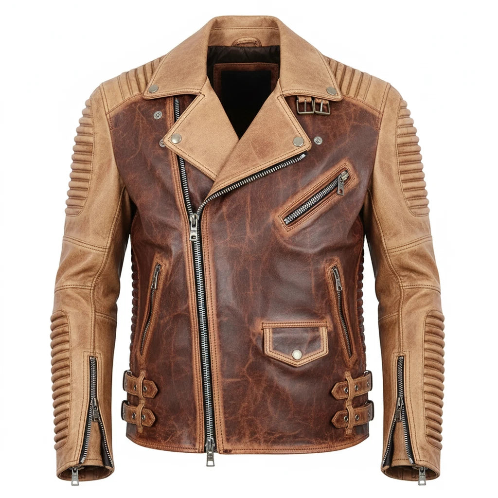 Men's Two-Tone Vintage Café Racer Leather Jacket
