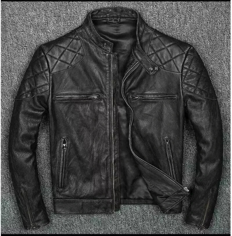 Men's Distressed Black Café Racer Leather Jacket