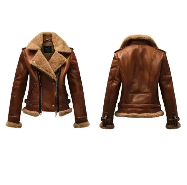 Women's Faux Leather Shearling Moto Coat - view 2